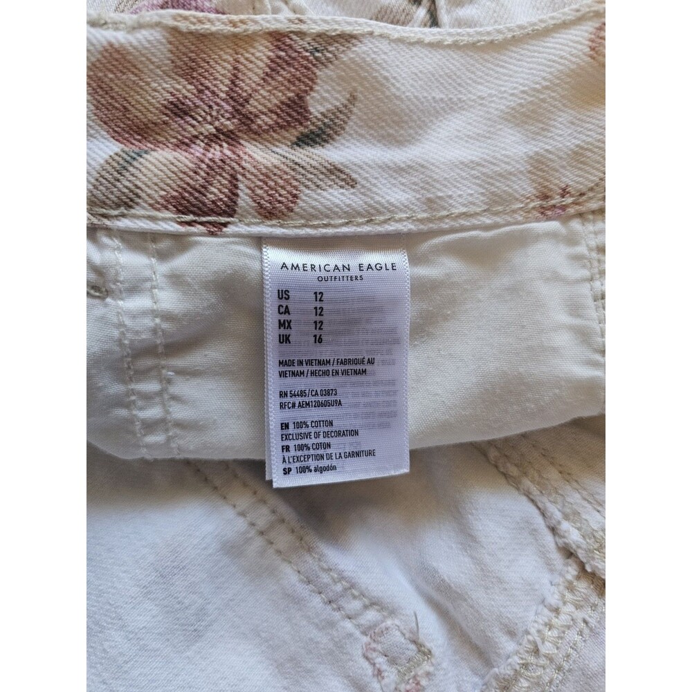 American Eagle Floral Mom Shorts Size 12 Denim White Pink Jean Spring Summer - Picture 8 of 9
